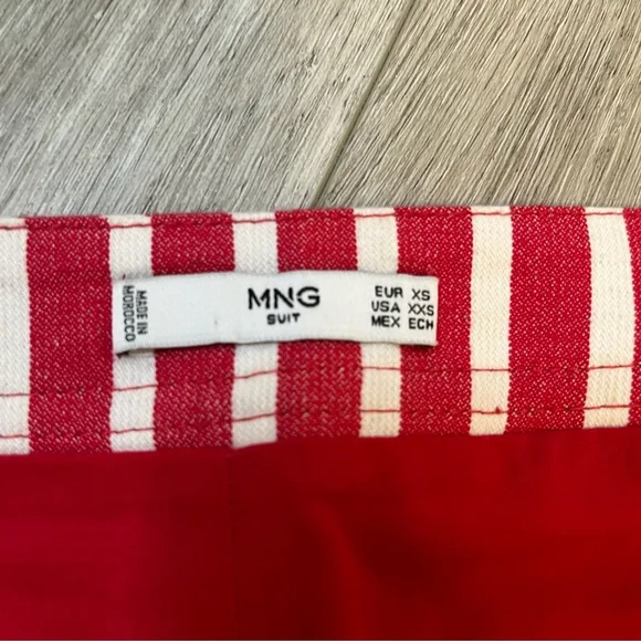 MANGO - MNG Suit Red & White Striped Mini Skirt w Zipper Cotton Linen Blend XS - Picture 8 of 13